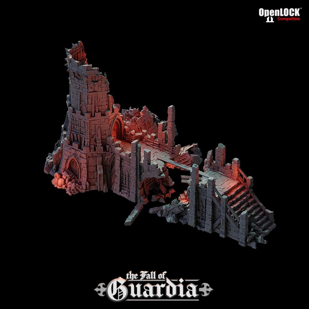 Ruined Castle Bridge: Medieval Bridge Ruin 28MM Tabletop Terrain, Model Railroading, Gaming