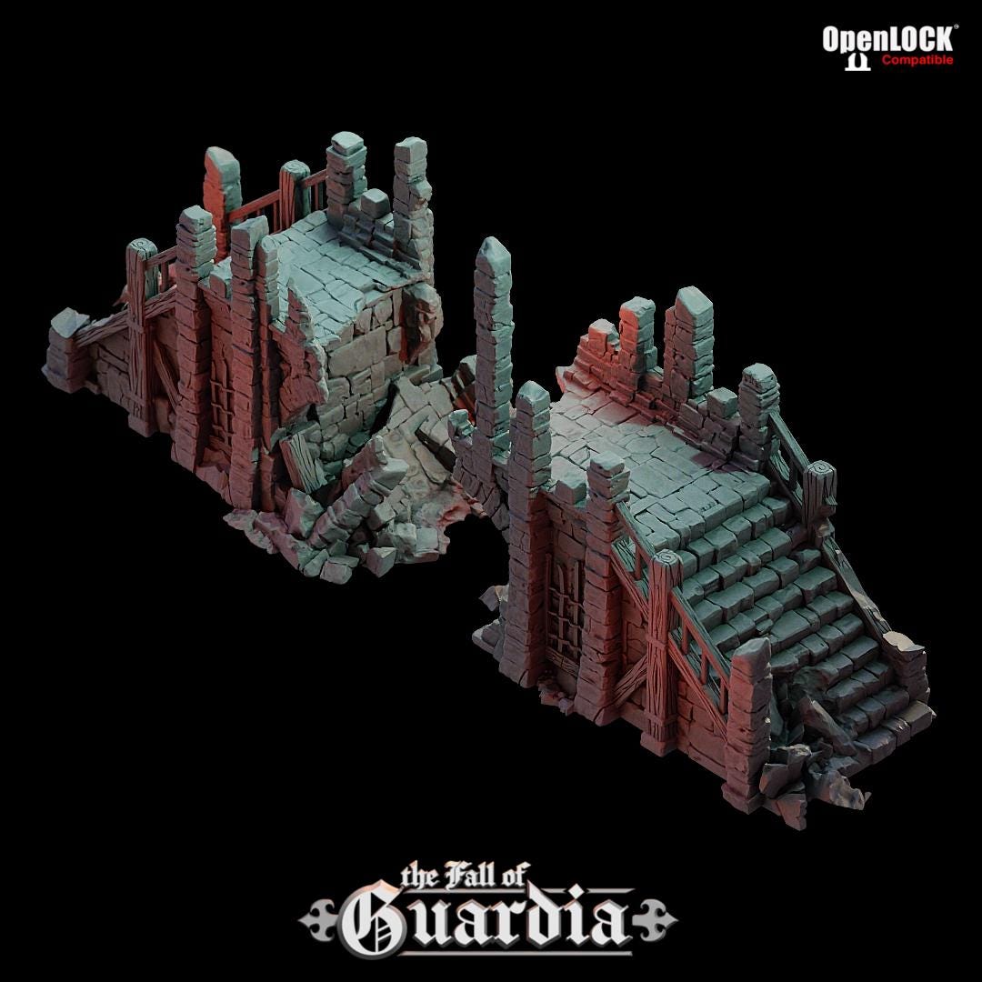 Ruined Castle Bridge: Medieval Bridge Ruin 28MM Tabletop Terrain, Model Railroading, Gaming