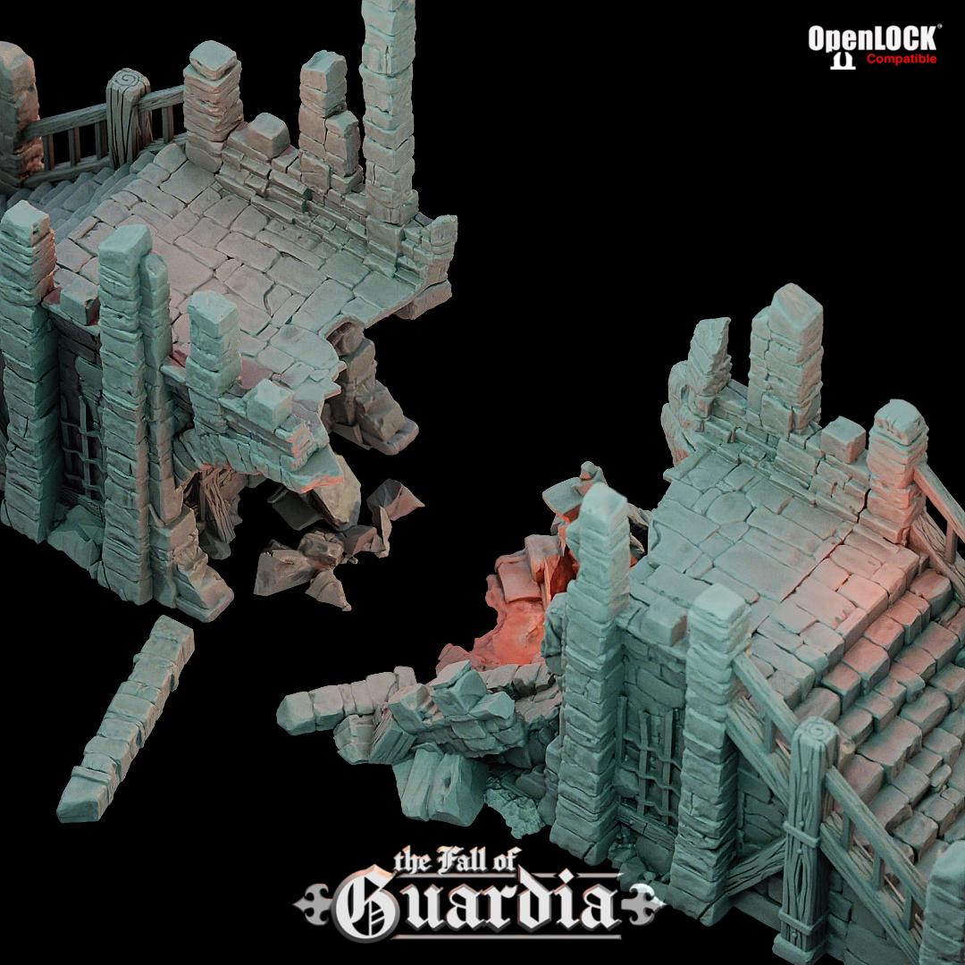 Ruined Castle Bridge: Medieval Bridge Ruin 28MM Tabletop Terrain, Model Railroading, Gaming