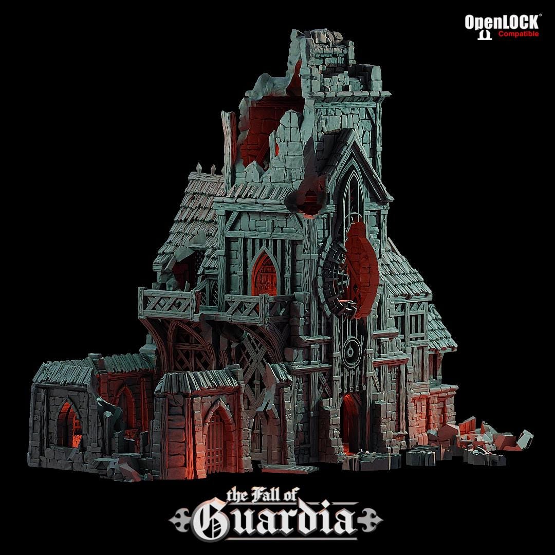 Ruined Clock Tower - Fall of Guardia: 28MM Tabletop Terrain, Model Railroading, Gaming