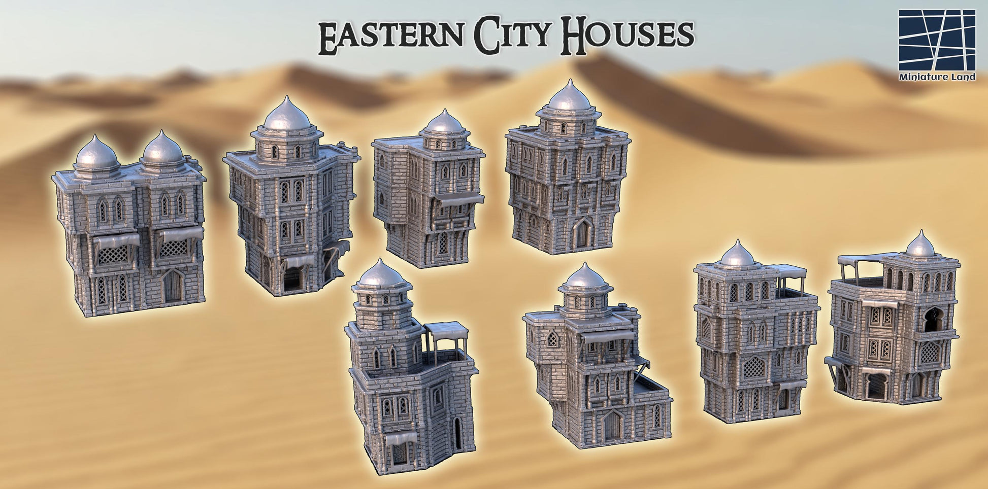 Eastern City Houses: Middle Eastern Buildings 28MM Tabletop Terrain, Model Railroading, Gaming