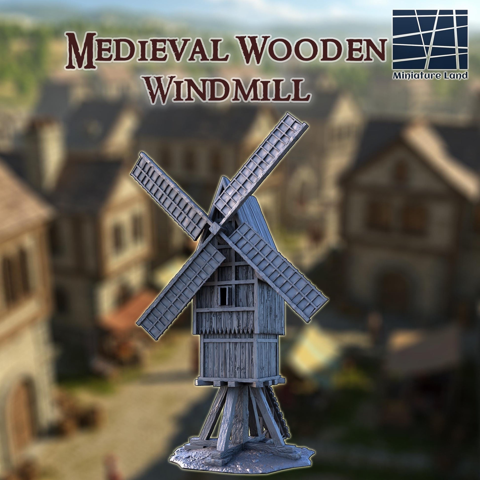 Medieval Wooden Windmill: Functional Gristmill Terrain 28MM Tabletop Terrain, Model Railroading, Gaming