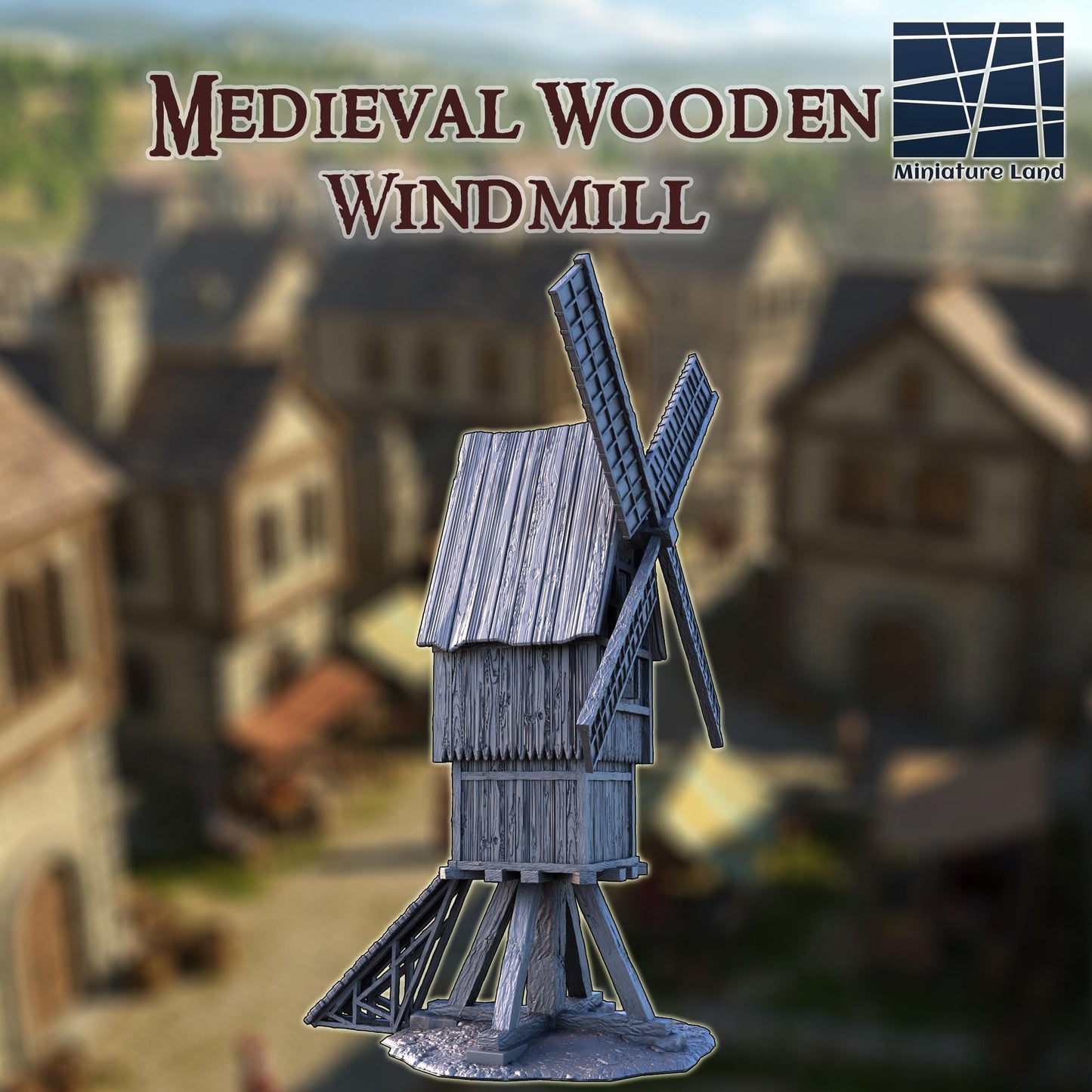 Medieval Wooden Windmill: Functional Gristmill Terrain 28MM Tabletop Terrain, Model Railroading, Gaming
