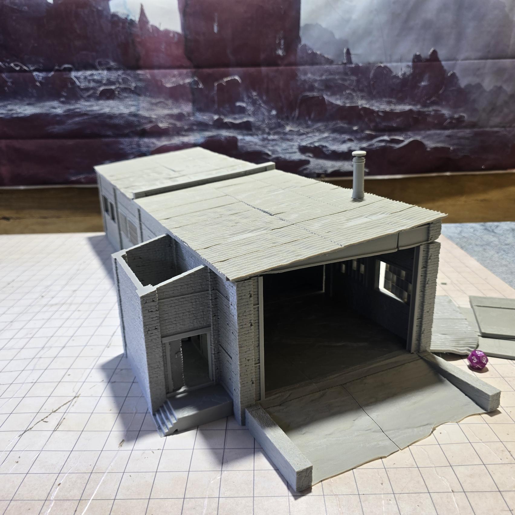 Ruined Factory Warehouse: 20th Century Industrial Building 28MM Tabletop Terrain, Model Railroading, Gaming