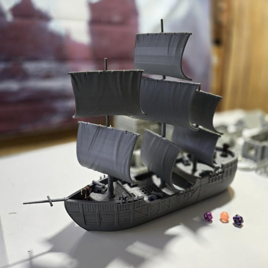 Ancrabourg Trade Ship, Three Masted Carrack, Pirate Ship, Galleon, Port Royal, Skirmish, D&D Terrain, Tabletop Terrain