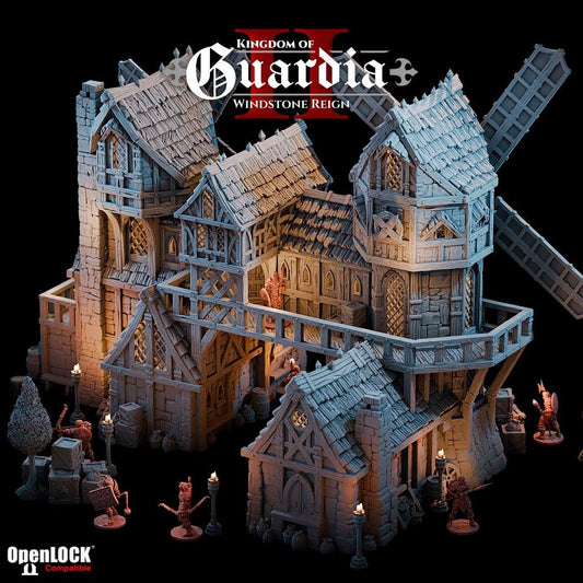 Twingale Windmill: Medieval Fantasy Millhouse & Keep 28MM Tabletop Terrain, Model Railroading, Gaming