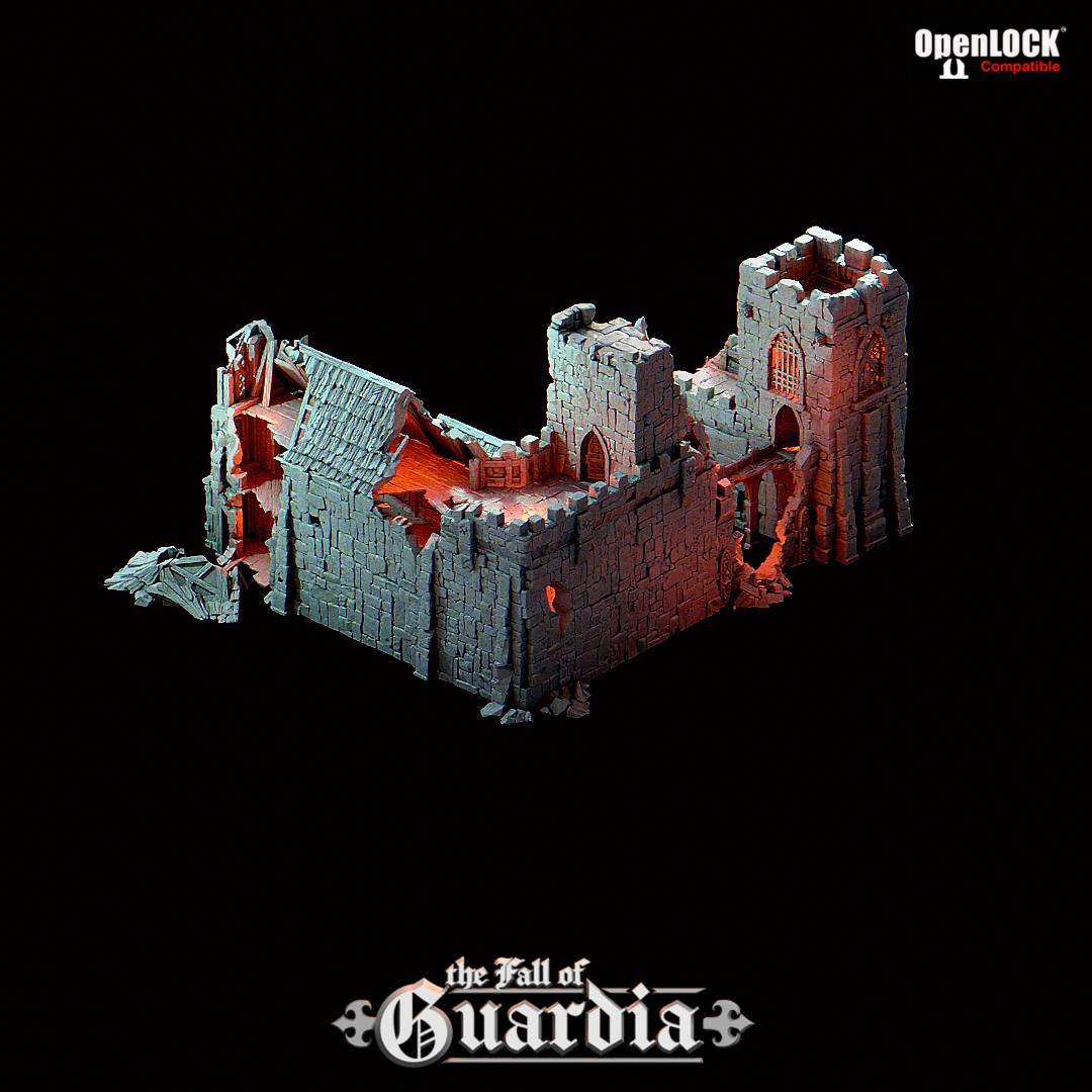 The Fall of Guardia: Ruined Barracks & Bell Tower 28MM Tabletop Terrain, Model Railroading, Gaming