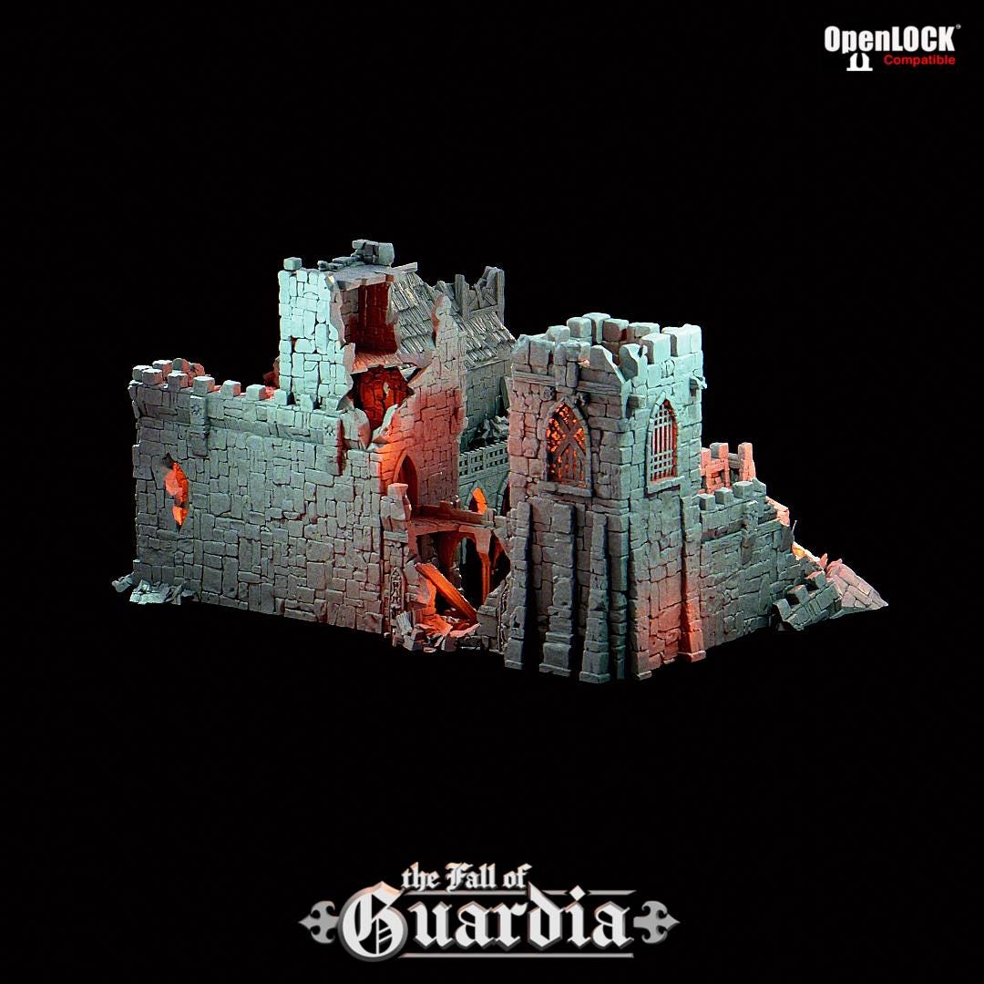 The Fall of Guardia: Ruined Barracks & Bell Tower 28MM Tabletop Terrain, Model Railroading, Gaming