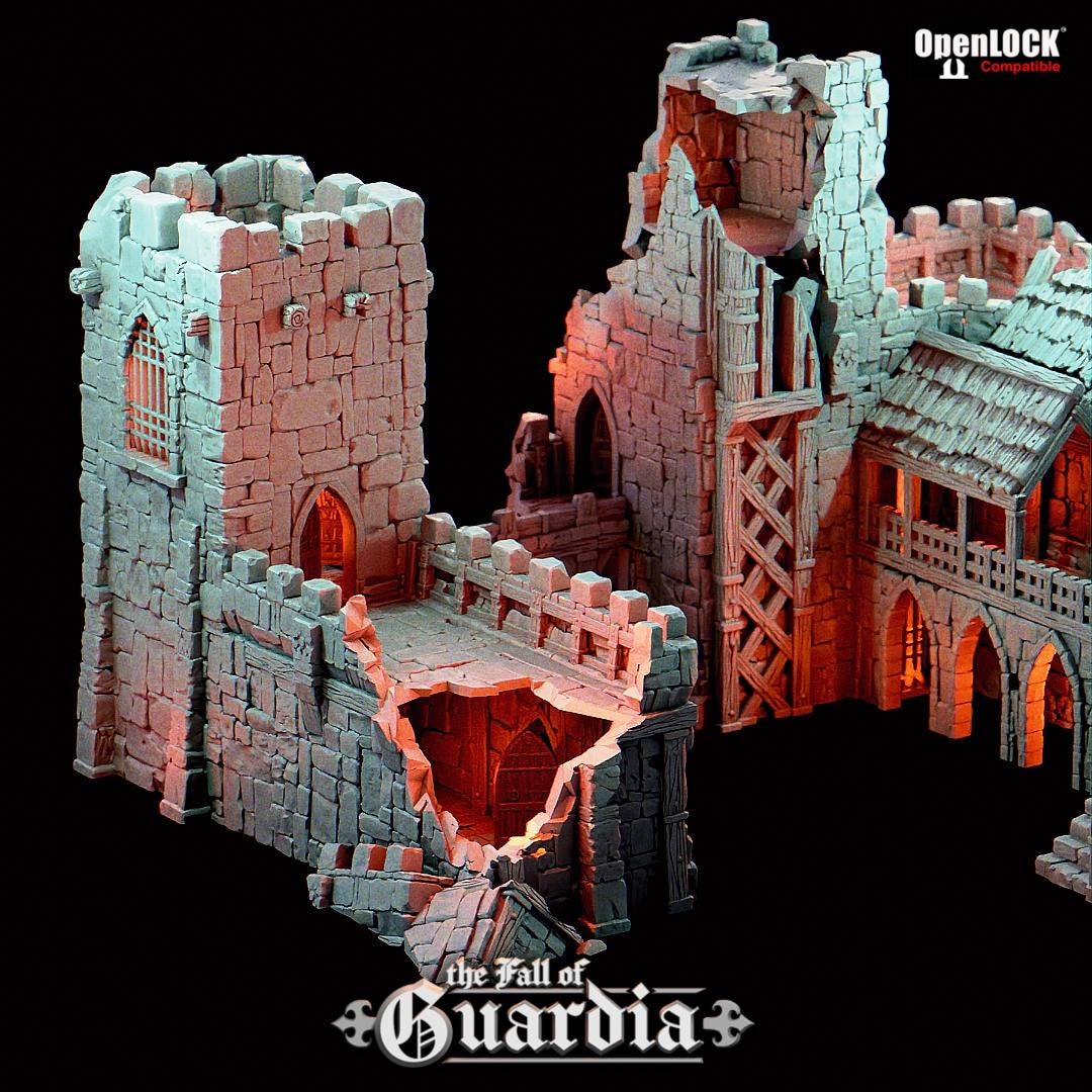 The Fall of Guardia: Ruined Barracks & Bell Tower 28MM Tabletop Terrain, Model Railroading, Gaming