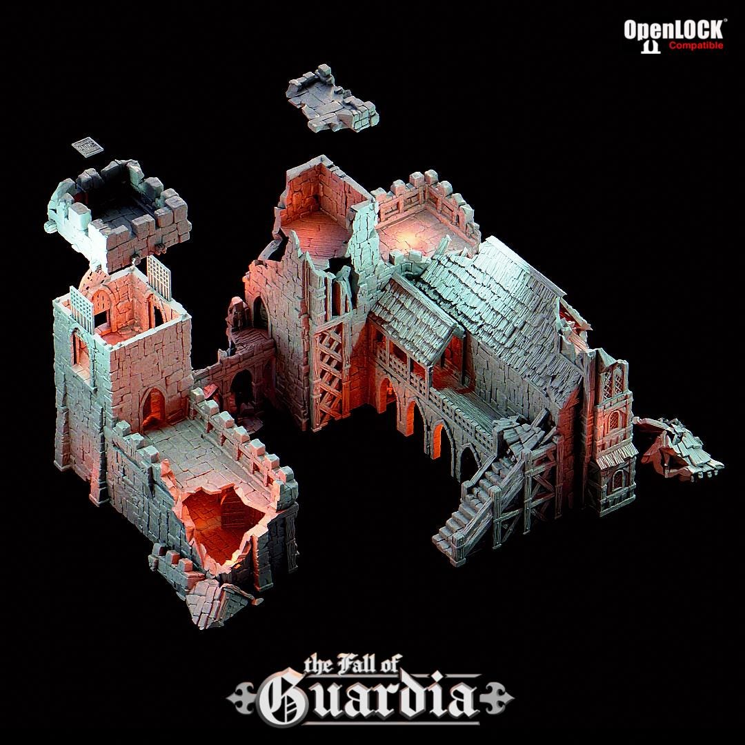 The Fall of Guardia: Ruined Barracks & Bell Tower 28MM Tabletop Terrain, Model Railroading, Gaming