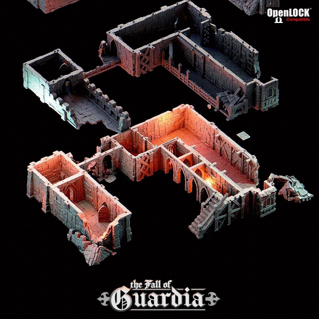 The Fall of Guardia: Ruined Barracks & Bell Tower 28MM Tabletop Terrain, Model Railroading, Gaming