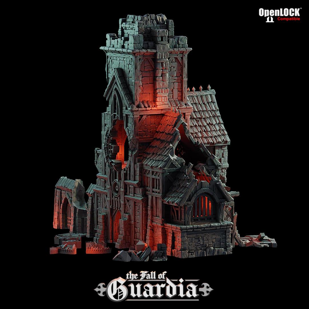 Ruined Clock Tower - Fall of Guardia: 28MM Tabletop Terrain, Model Railroading, Gaming