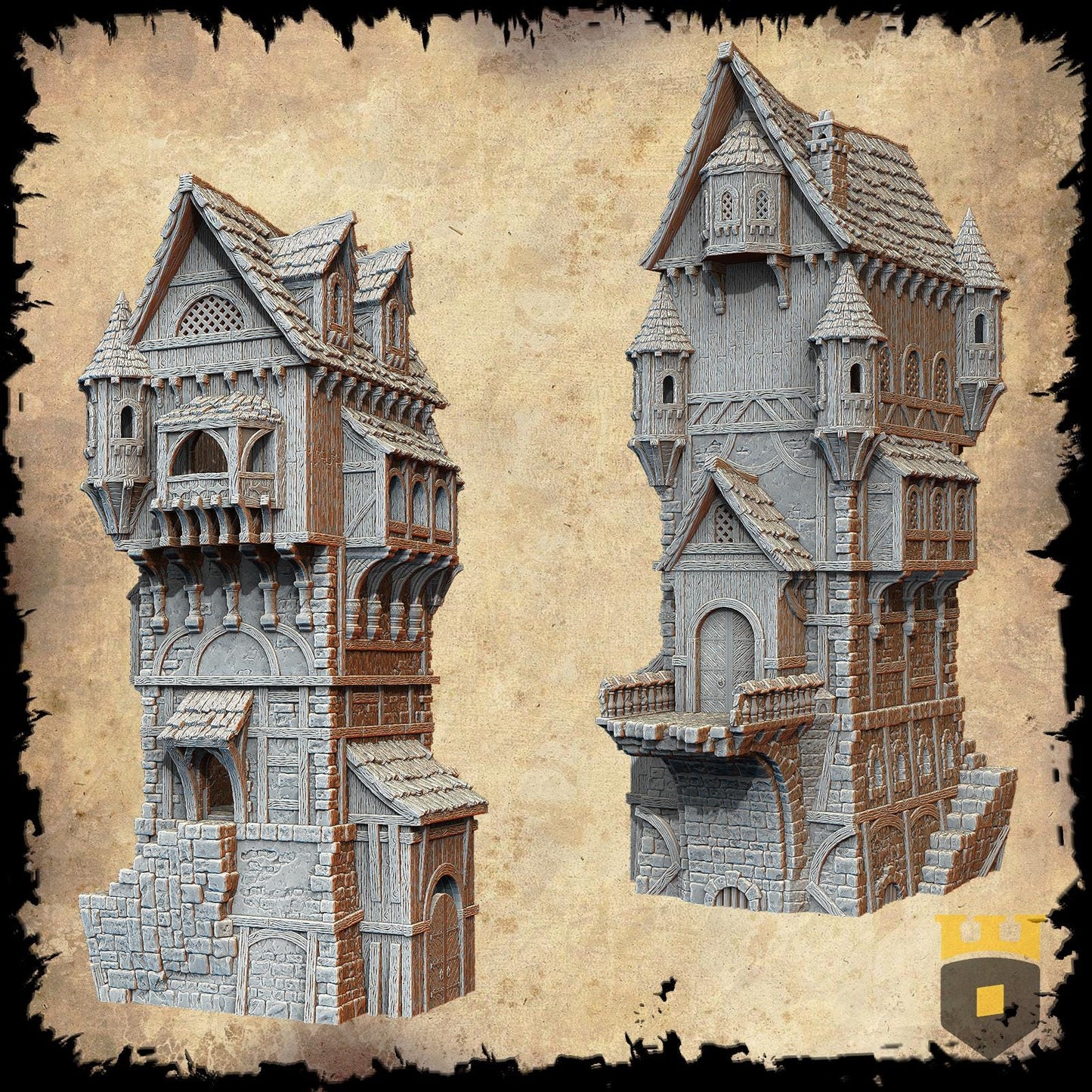 The Commoners Tower stands crooked and proud—wooden balconies sag above shadowed arches, stairs snake upward, and every floor tells a story worth fighting for.
