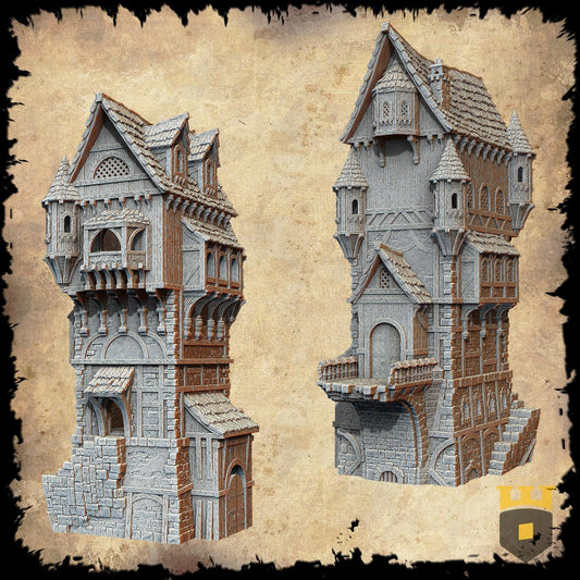 The Commoners Tower stands crooked and proud—wooden balconies sag above shadowed arches, stairs snake upward, and every floor tells a story worth fighting for.