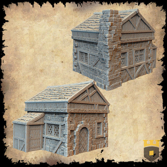 Leichheim Slum 3: Two-Story Stone & Timber House Terrain Standard Tabletop Terrain, Gaming