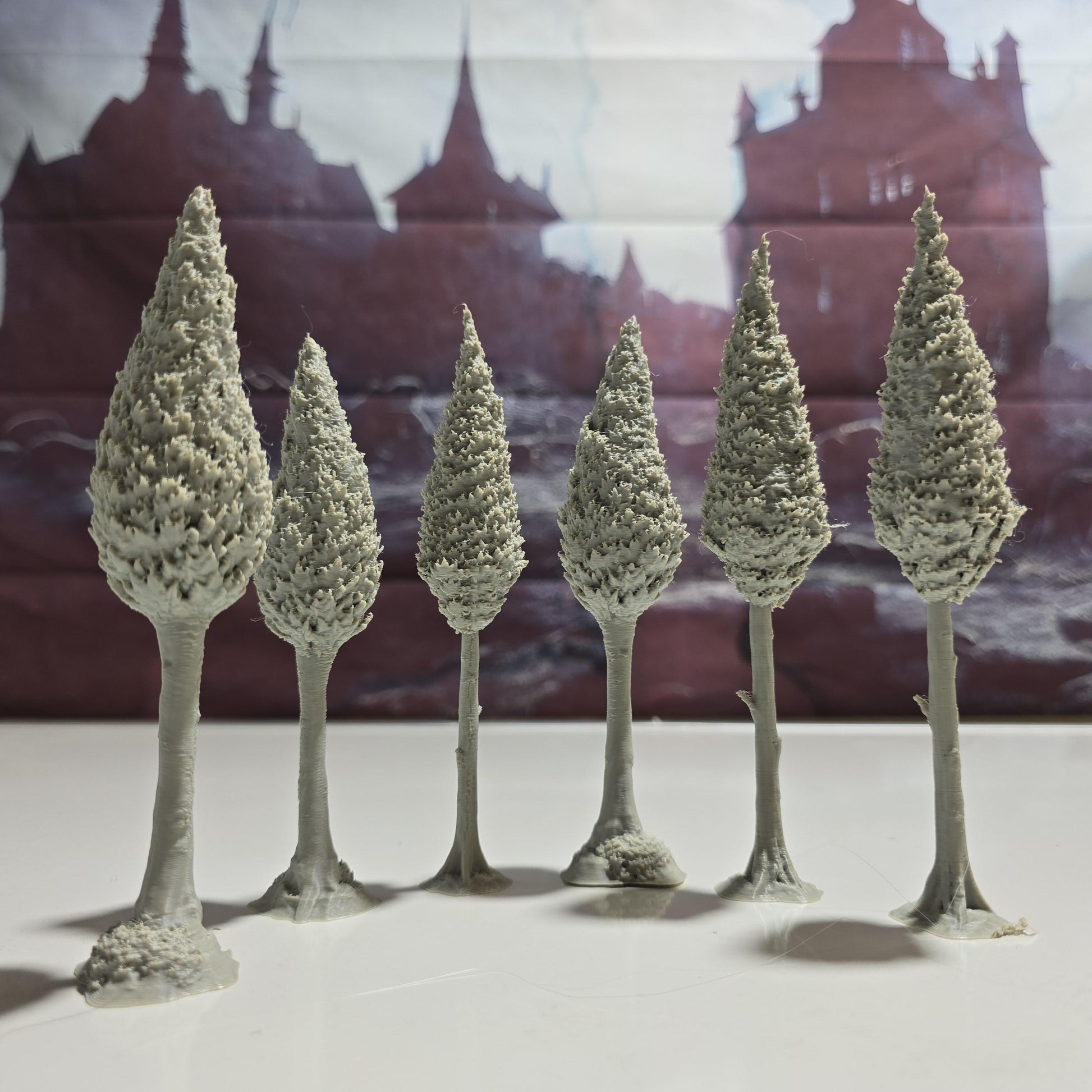 Sentinel Pines Set of 6 Medieval Forest Trees 28MM Tabletop Terrain, Model Railroading, Gaming