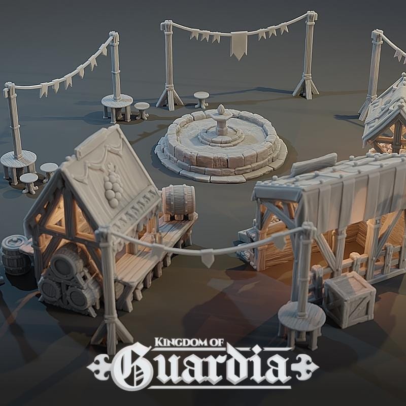 Fairgrounds Set: Medieval Fantasy Market Terrain Standard Tabletop Terrain, Gaming, Kingdom of Guardia