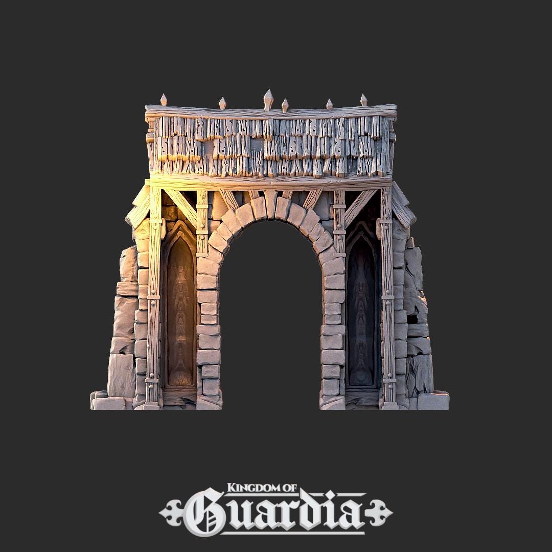 Shrine Set and Stone Portal: Medieval Fantasy Archway Terrain Standard Tabletop Terrain, Gaming, Kingdom of Guardia