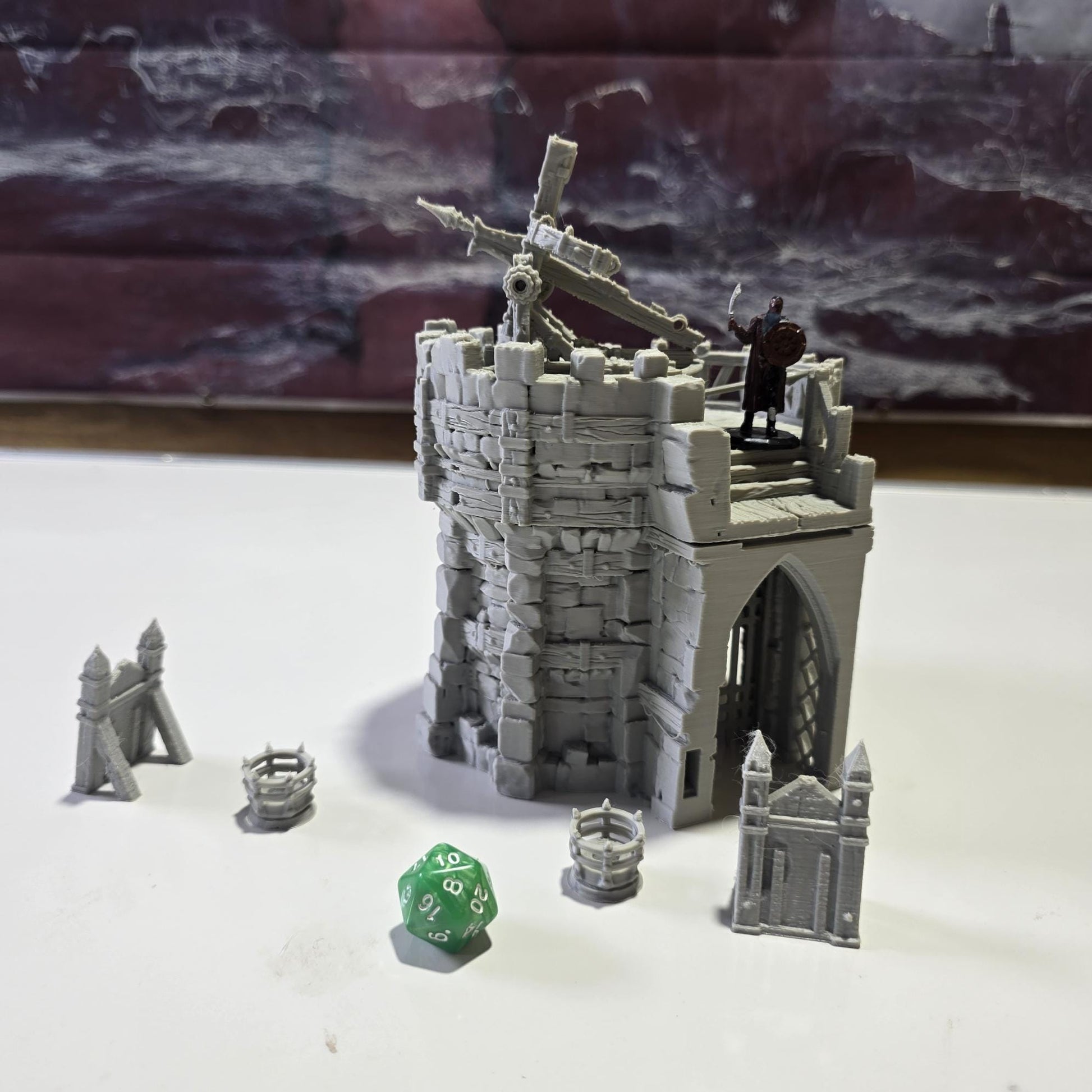 Defensive Ballista Tower: Medieval Fortress Siege Tower Terrain Standard Tabletop Terrain, Gaming