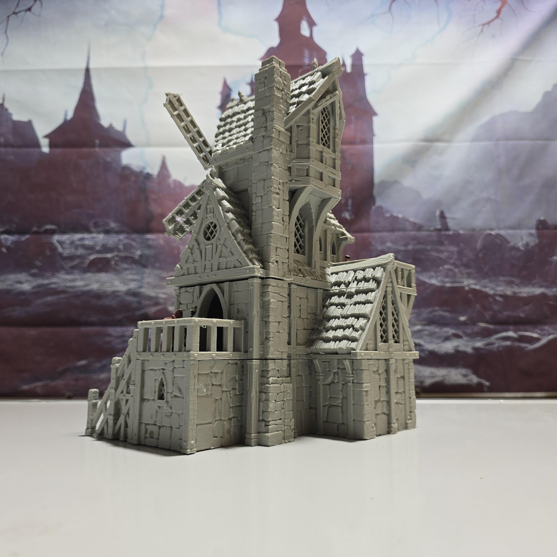 The Silent Mill: Medieval Windmill Tower 28MM Tabletop Terrain, Model Railroading, Gaming