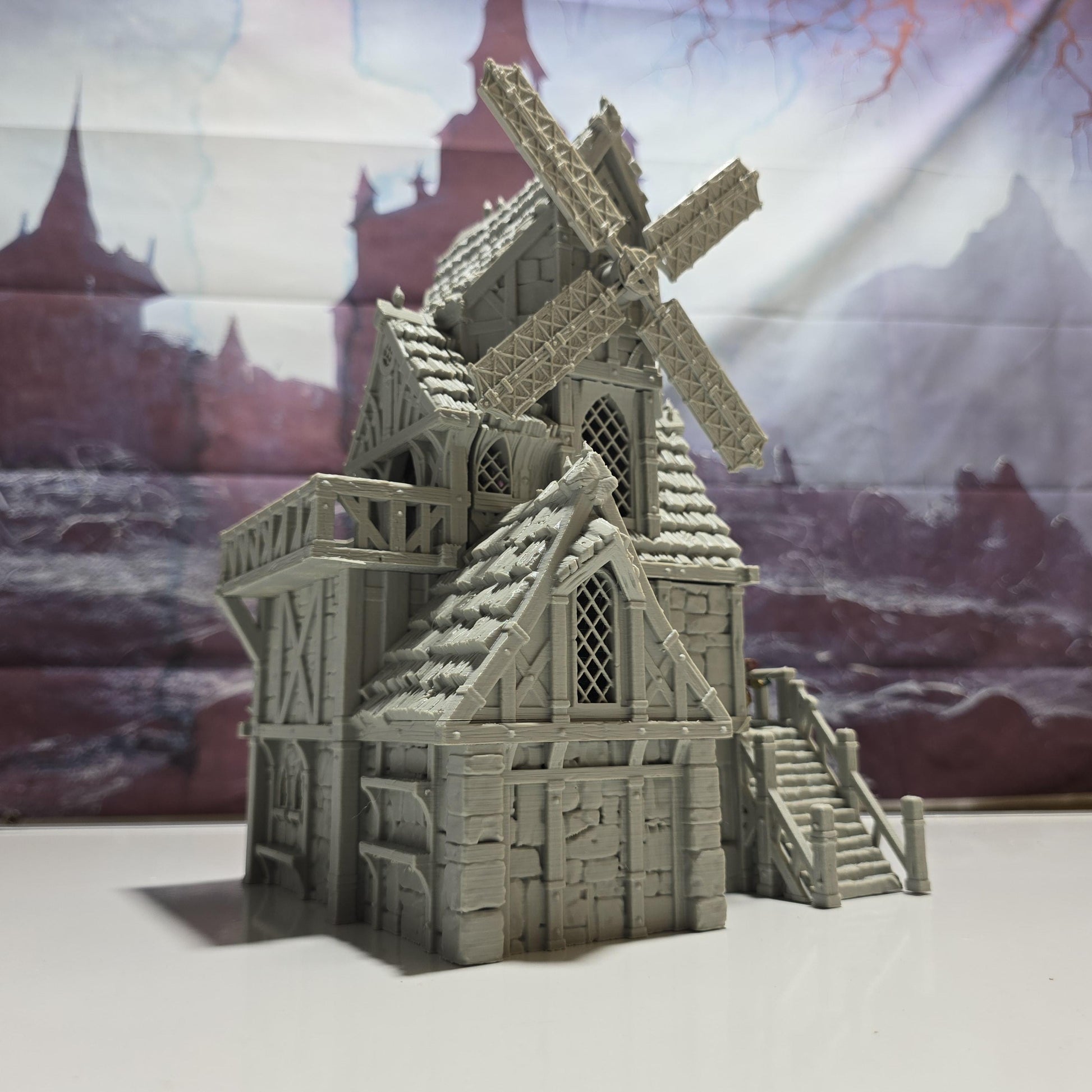 The Silent Mill: Medieval Windmill Tower 28MM Tabletop Terrain, Model Railroading, Gaming