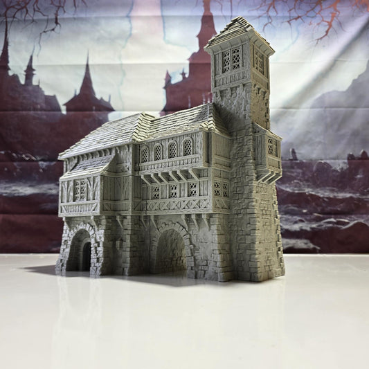 Medieval Barracks and Guardhouse Model, Multi-Level Fortress for Tabletop RPGs and Historical Wargames, Intricate Wood and Stone Design