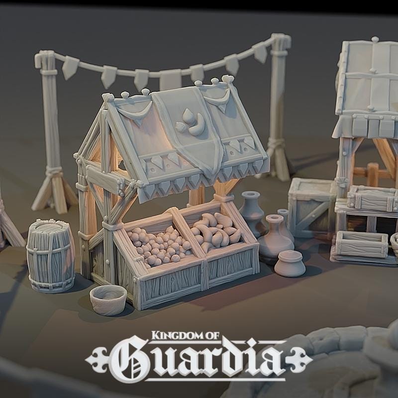 Fairgrounds Set: Medieval Fantasy Market Terrain Standard Tabletop Terrain, Gaming, Kingdom of Guardia
