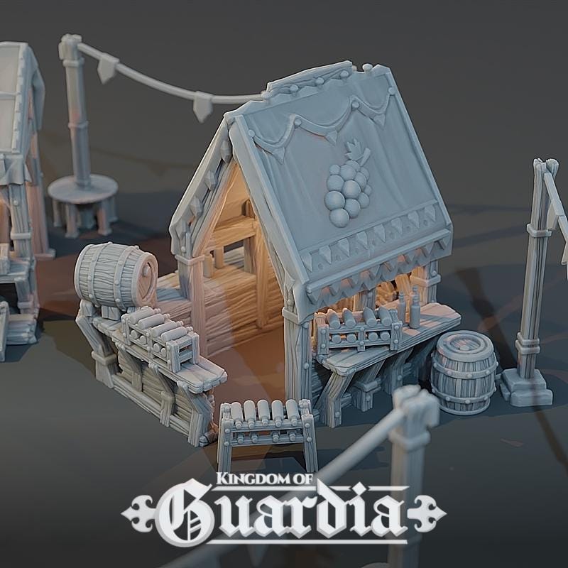 Fairgrounds Set: Medieval Fantasy Market Terrain Standard Tabletop Terrain, Gaming, Kingdom of Guardia