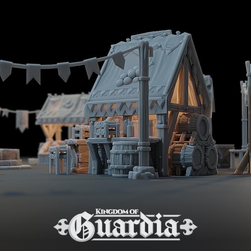 Fairgrounds Set: Medieval Fantasy Market Terrain Standard Tabletop Terrain, Gaming, Kingdom of Guardia