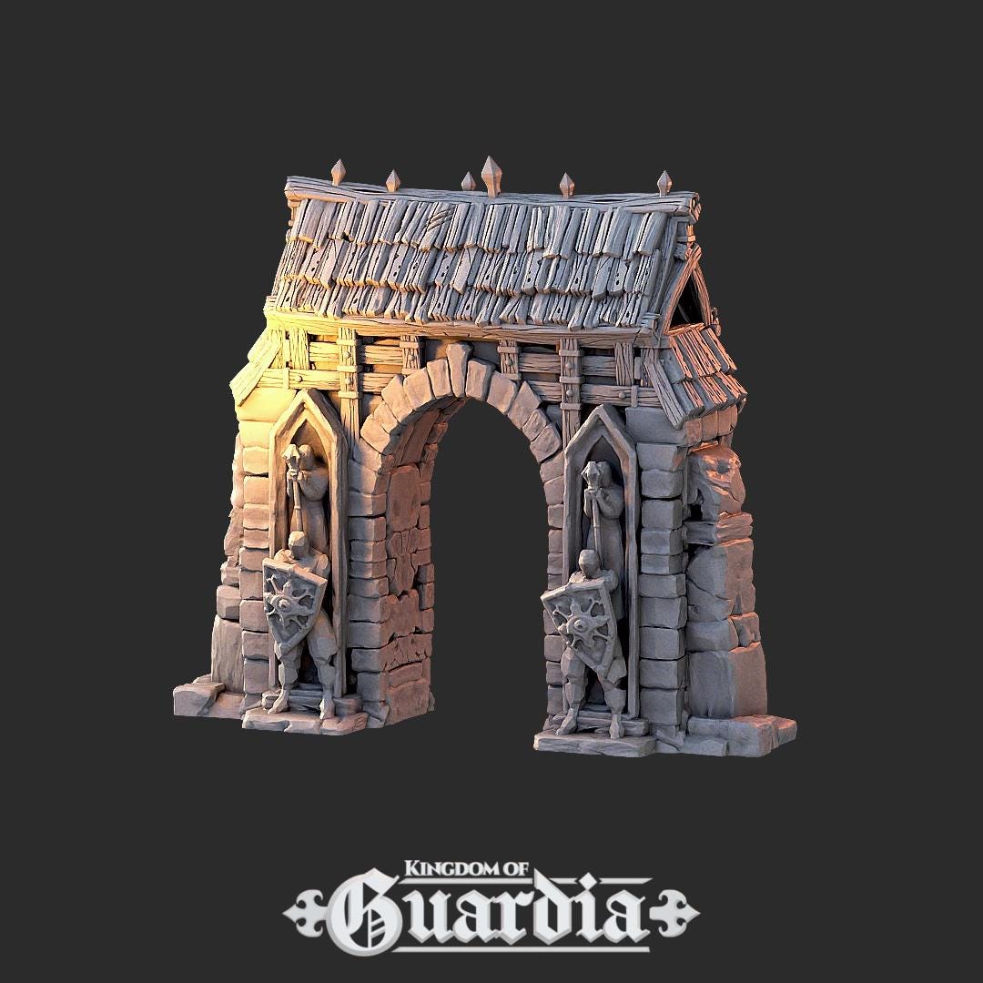 Shrine Set and Stone Portal: Medieval Fantasy Archway Terrain Standard Tabletop Terrain, Gaming, Kingdom of Guardia