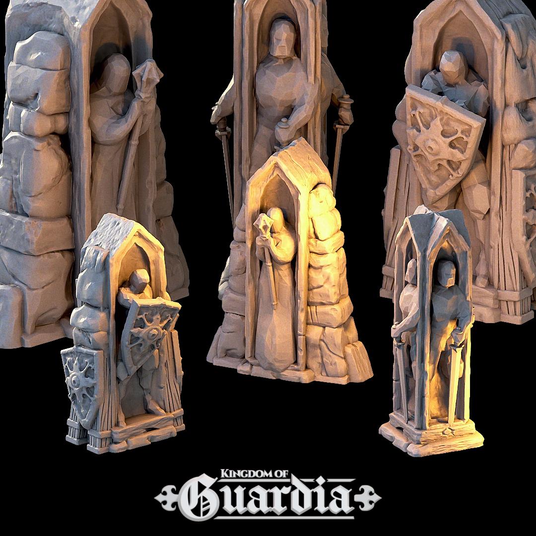 Shrine Set and Stone Portal: Medieval Fantasy Archway Terrain Standard Tabletop Terrain, Gaming, Kingdom of Guardia