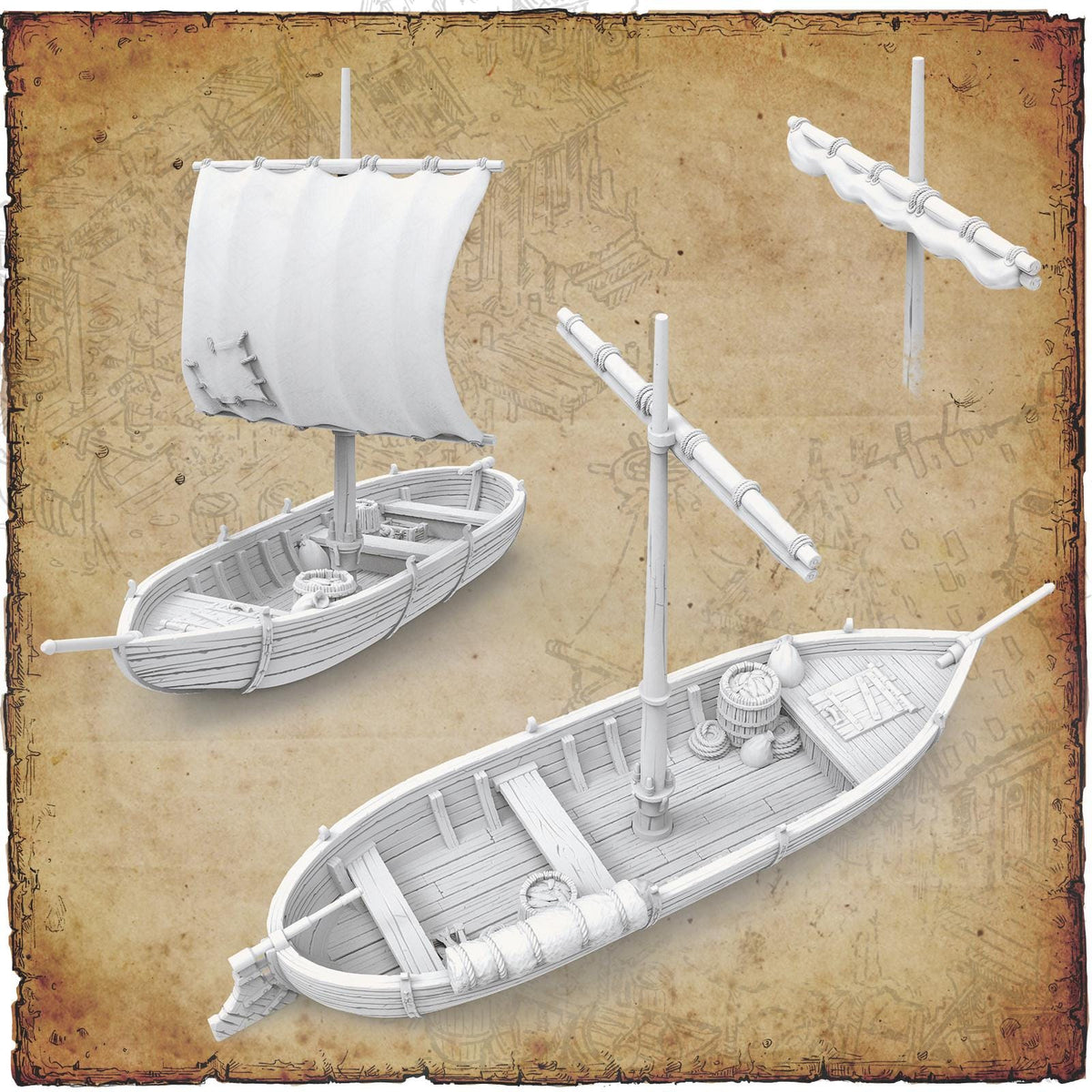 Fishing Boat: Medieval Port City Vessel Terrain Standard Tabletop Terrain, Gaming