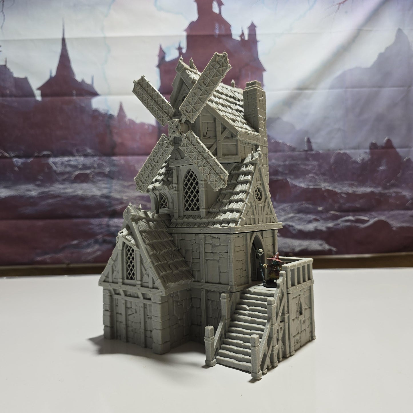 The Silent Mill: Medieval Windmill Tower 28MM Tabletop Terrain, Model Railroading, Gaming