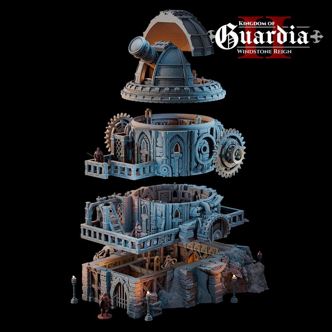 Observatory: Medieval Fantasy Observatory Tower Terrain Standard Tabletop Terrain, Gaming