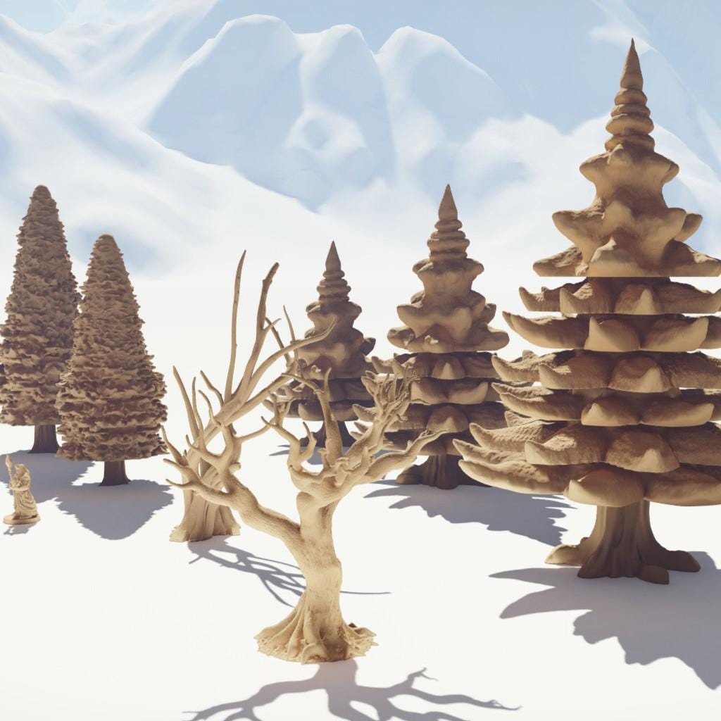Forest Mountain Trees: Wilderness Evergreen Terrain Standard Tabletop Terrain, Gaming