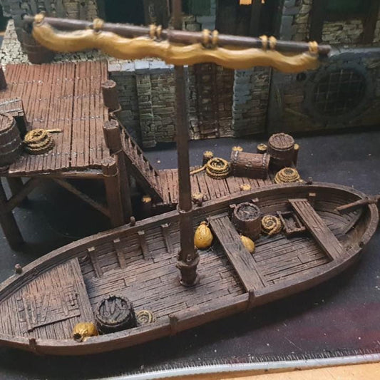 Fishing Boat: Medieval Port City Vessel Terrain Standard Tabletop Terrain, Gaming