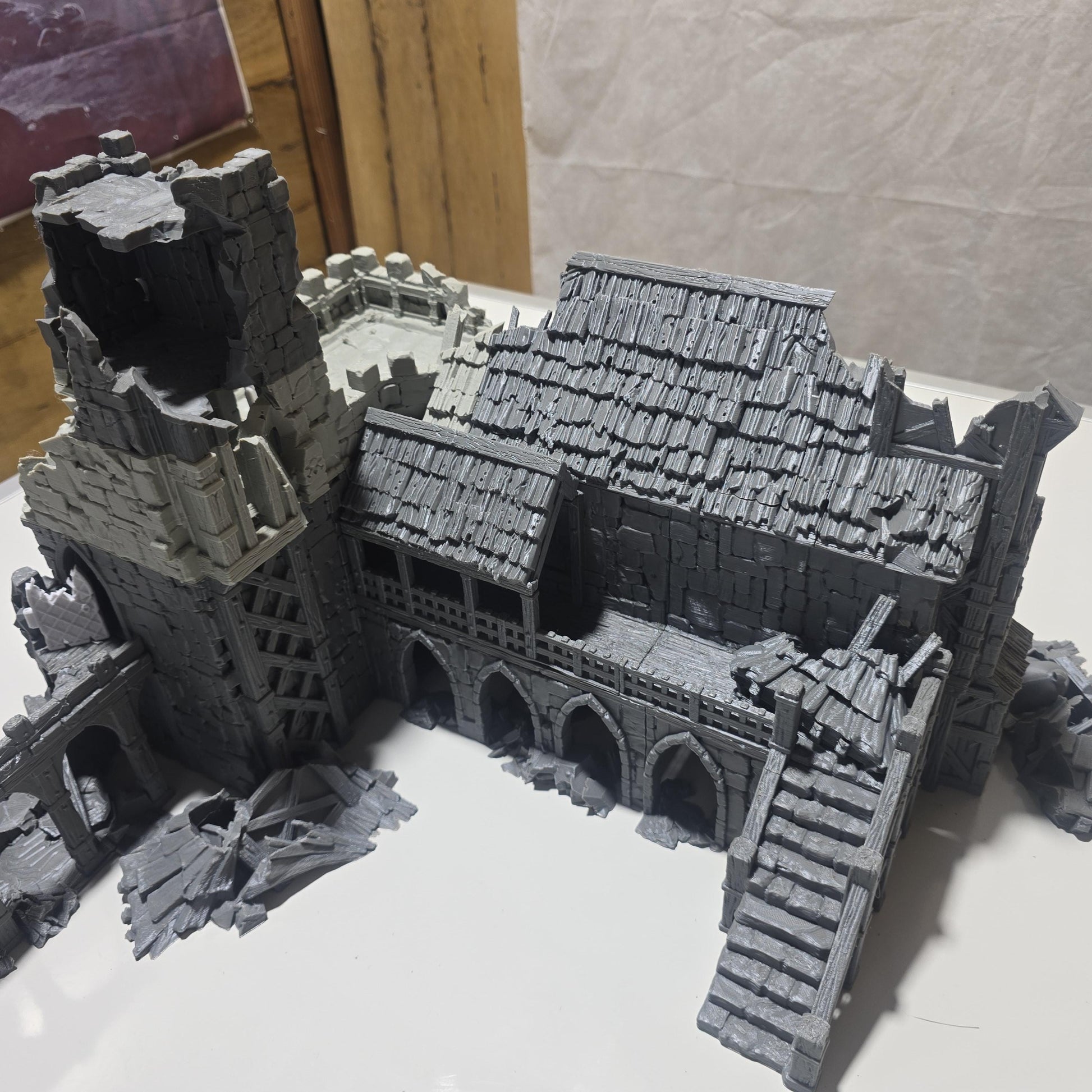 The Fall of Guardia: Ruined Barracks & Bell Tower 28MM Tabletop Terrain, Model Railroading, Gaming