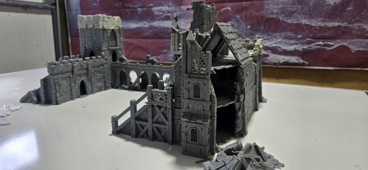 The Fall of Guardia: Ruined Barracks & Bell Tower 28MM Tabletop Terrain, Model Railroading, Gaming