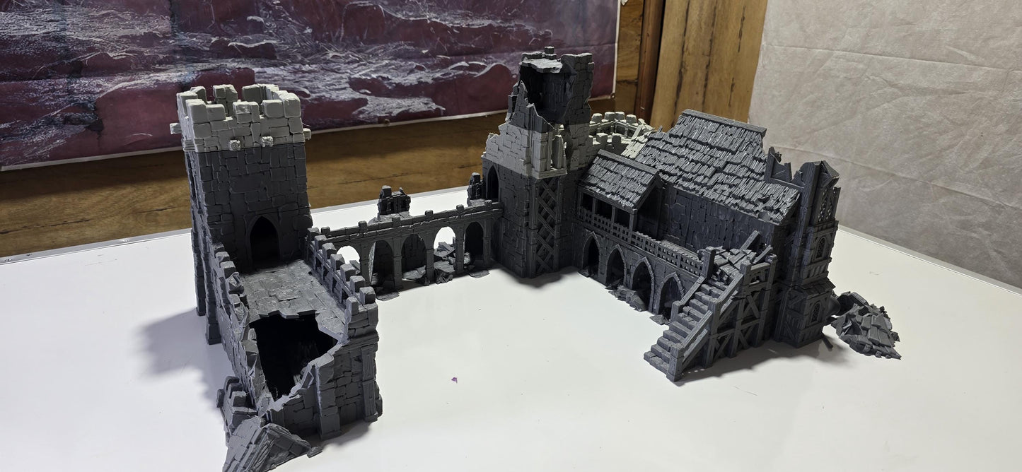 The Fall of Guardia: Ruined Barracks & Bell Tower 28MM Tabletop Terrain, Model Railroading, Gaming