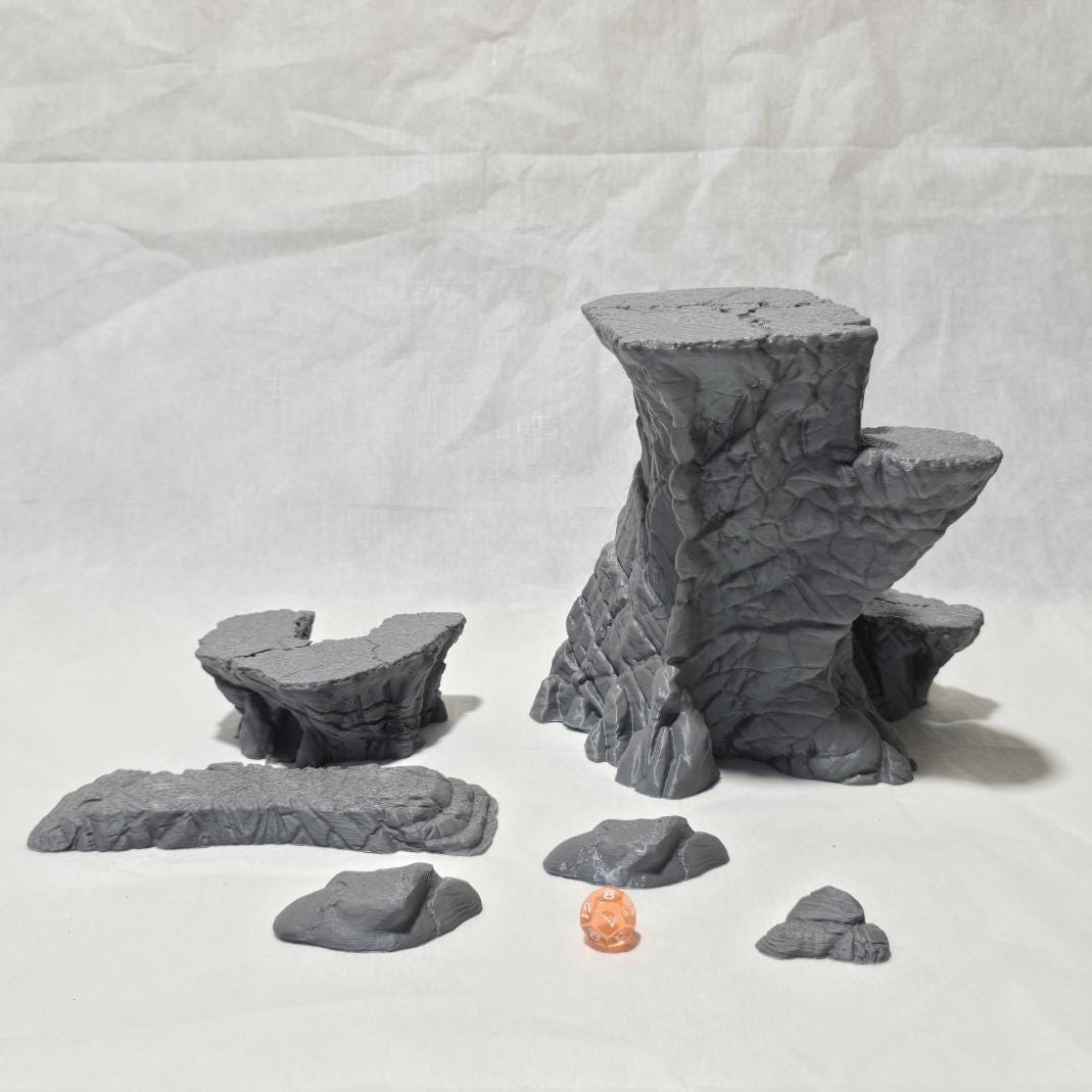 Highmarch Crags Cliff Set – 28 mm Cliff & Rock Set – 3D Printed Unpainted PLA Terrain for Tabletop RPGs, DnD
