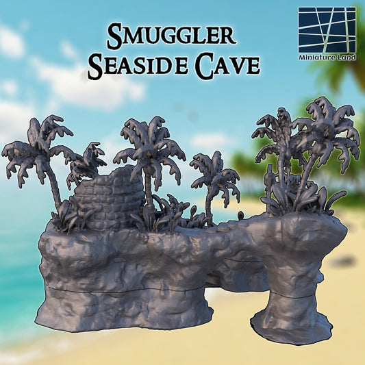 Smuggler Seaside Cave – 28mm Coastal Hideout Terrain, 3D Printed Unpainted PLA