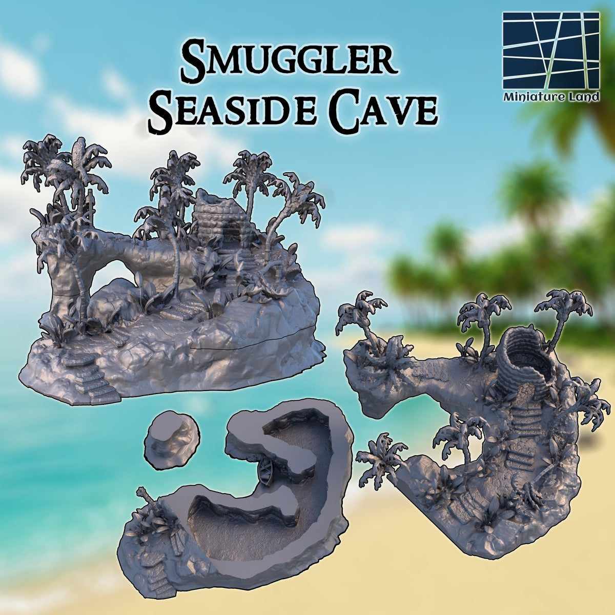 Smuggler Seaside Cave – 28mm Coastal Hideout Terrain, 3D Printed Unpainted PLA