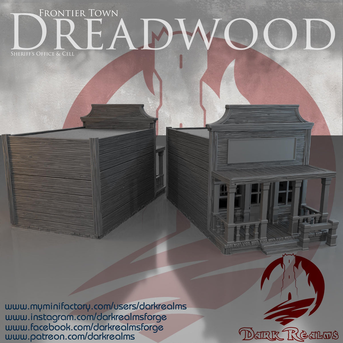 Old West Sheriff’s Office – 28mm Frontier Town Building, 3D Printed Unpainted PLA Terrain Dreadwood