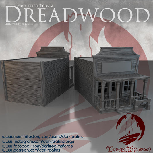 Old West Sheriff’s Office – 28mm Frontier Town Building, 3D Printed Unpainted PLA Terrain Dreadwood