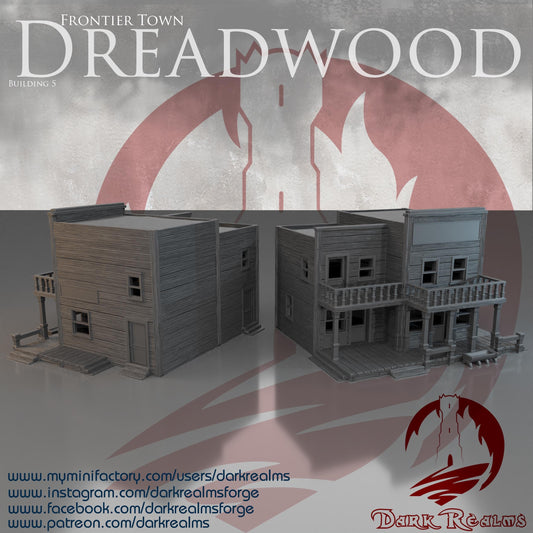 Old West Hotel – 28mm Frontier Town Building, 3D Printed Unpainted PLA Terrain