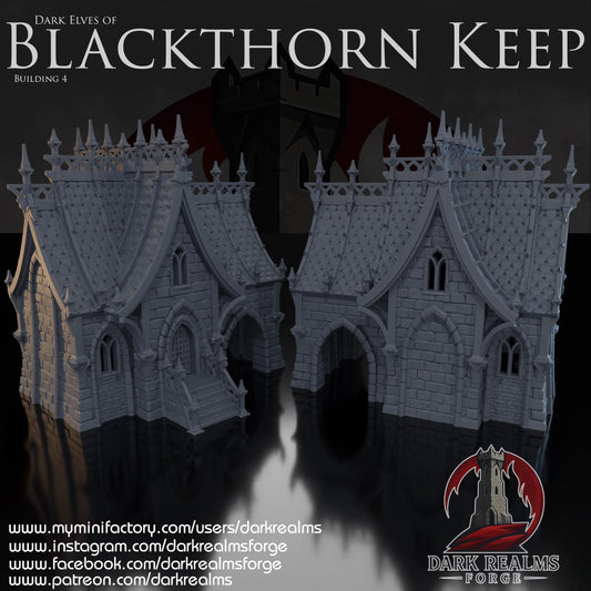 Dark Elf House 4 – 28mm Blackthorn Keep Building, 3D Printed Unpainted PLA Terrain