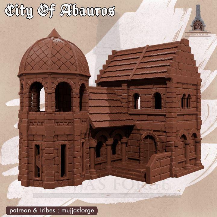 Observatory Hall 6 - City of Abauros – 28mm Fantasy Stone Structure, 3D Printed Unpainted PLA Terrain