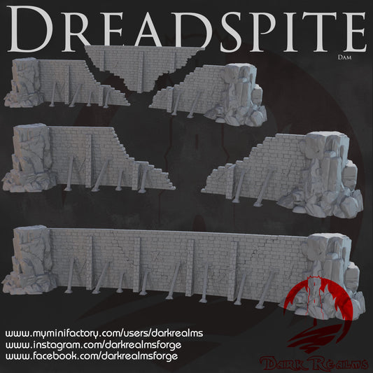 Dreadspite Dam – 28mm Modular Ruined Dam Set (4-Foot Layout), 3D Printed Unpainted Terrain
