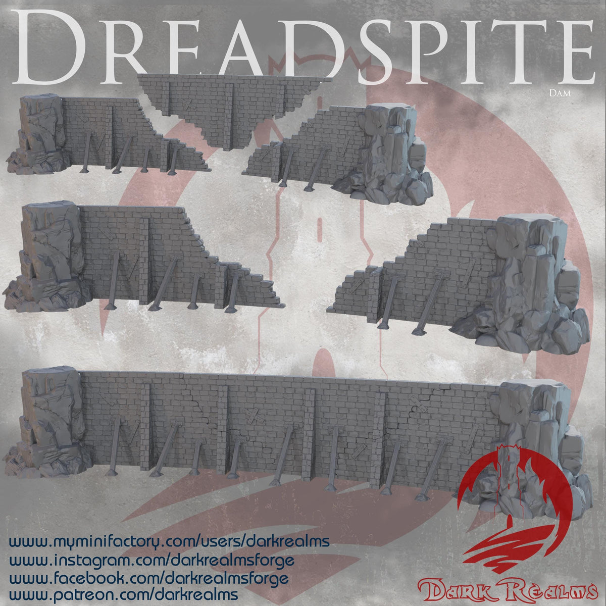 Modular Dam Dreadspite Dam – 28mm Modular Ruined Dam Set (4-Foot Layout), 3D Print ...