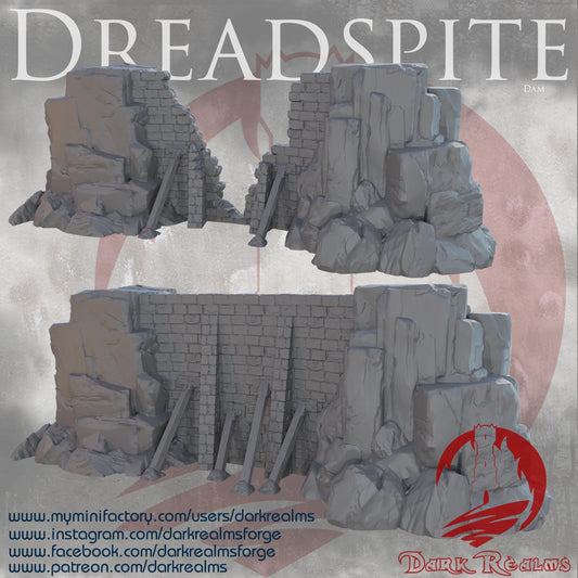 Dreadspite Short Dam – 28mm Stone Dam Wall (Intact or Damaged Variant)